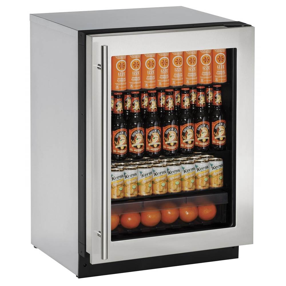 U Line Glass Refrigerator 24'' Reversible Hinge Stainless 115v